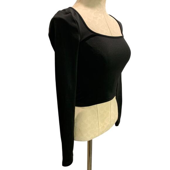 Size XS Black Scoop Neck Fitted Crop Long Sleeve Womens Shirt Fleecey Lining - Picture 5 of 6